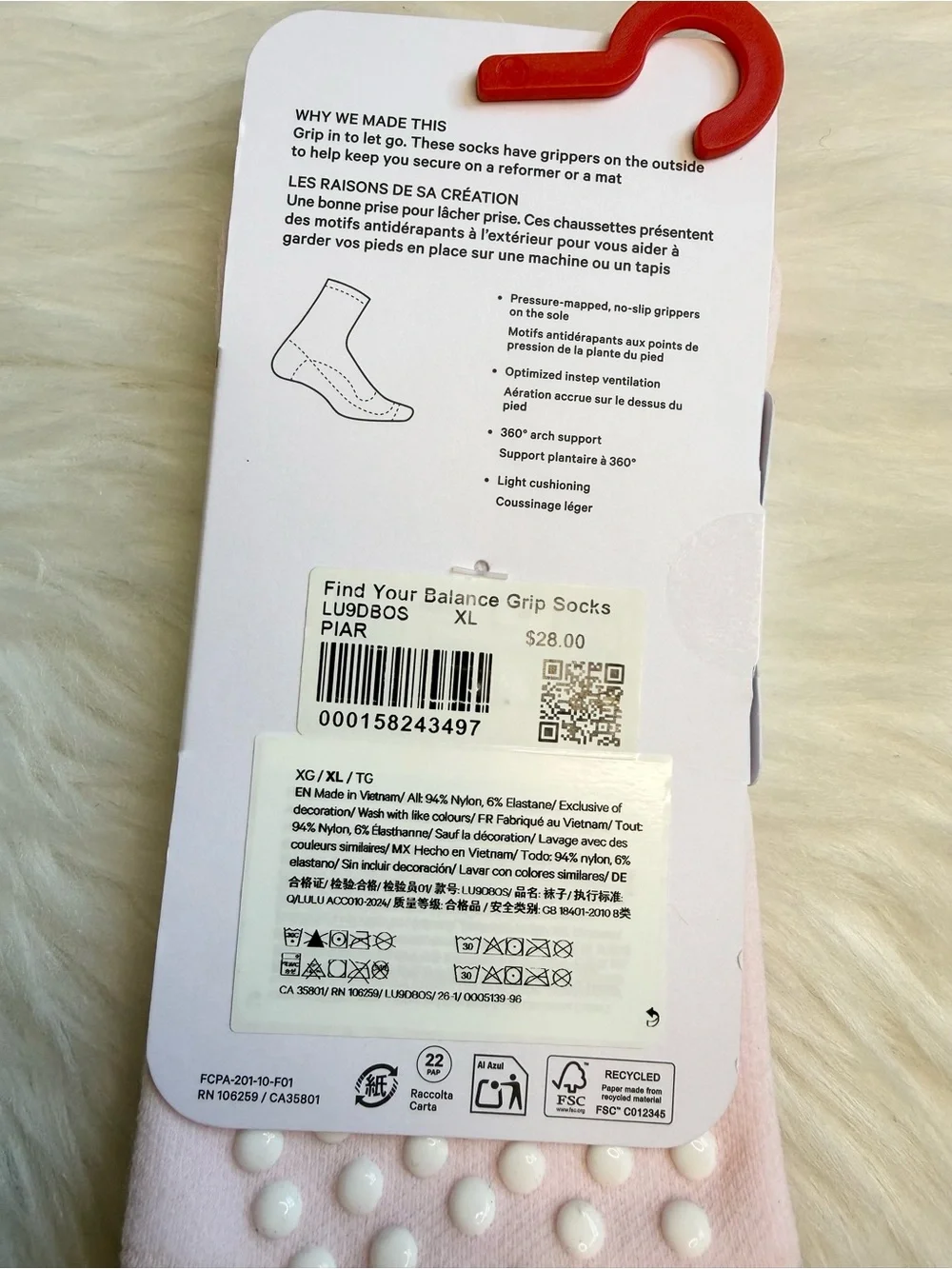 Lululemon Find Your Balance Grip Socks Pink PIAR Size XL New